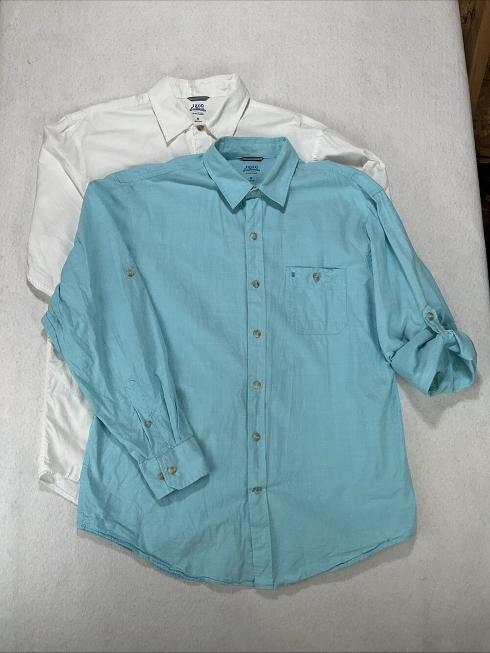 Izod Saltwater Men’s Relaxed Classics Long Sleeve Button Up Bundle of 2 Medium